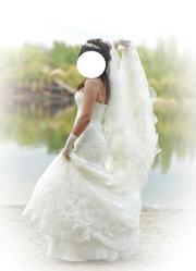 Свадебное платье цвет-шампань кружево  шлейф